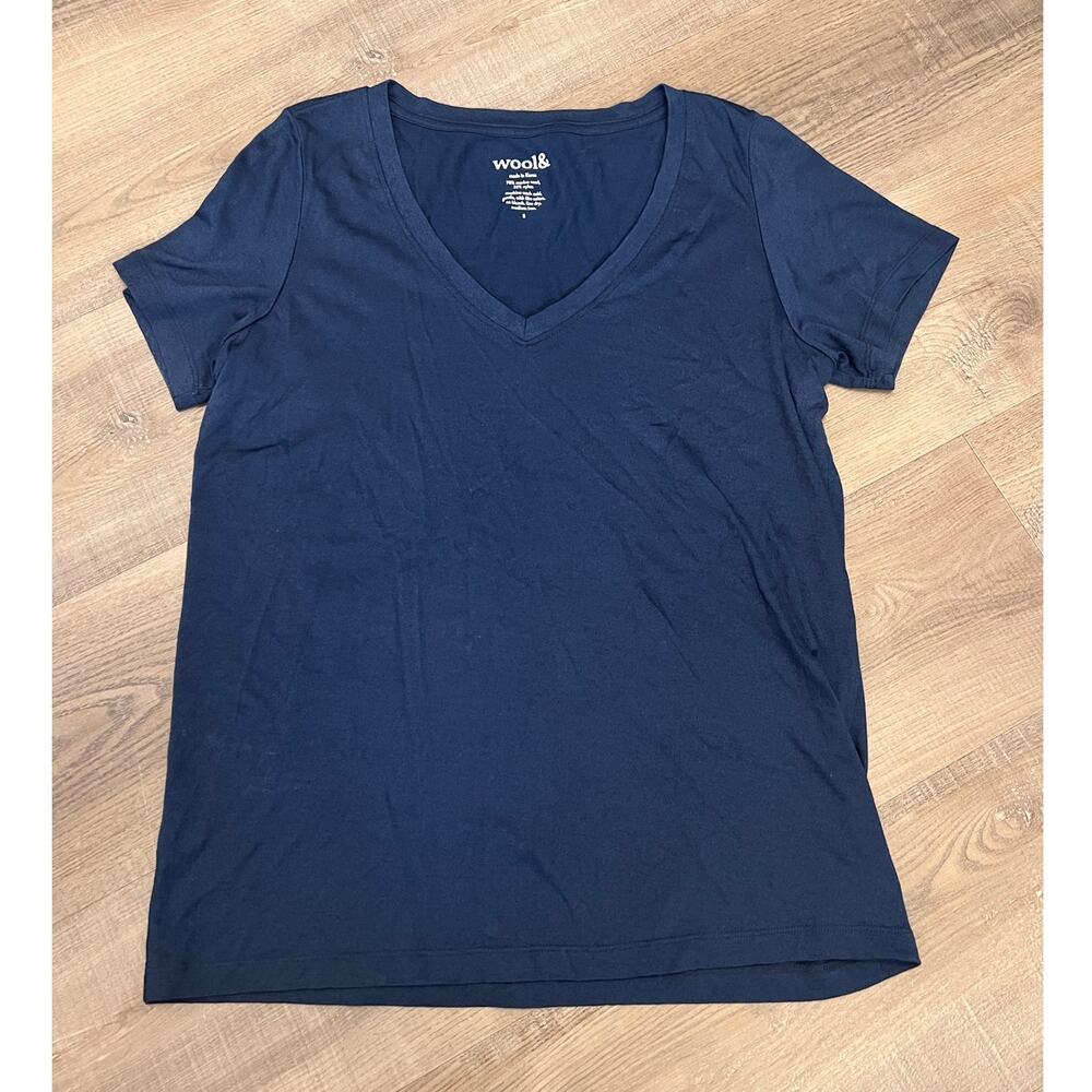 Wool& Navy V-neck Merino Wool Blend Shirt